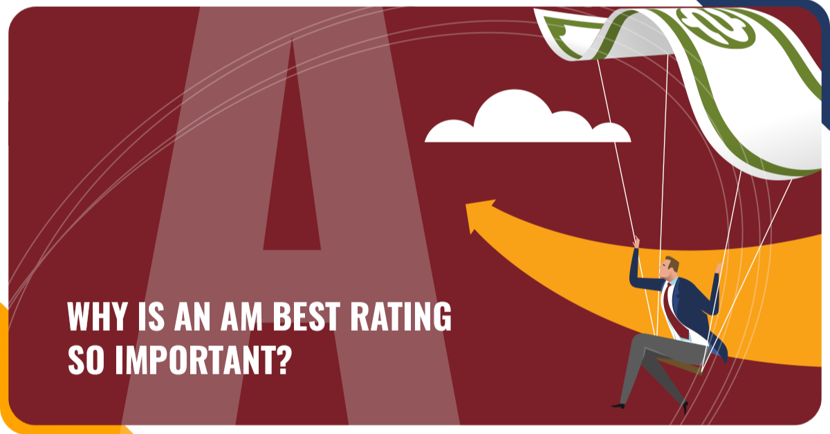 Illustration of a business man paragliding toward a large A Rating